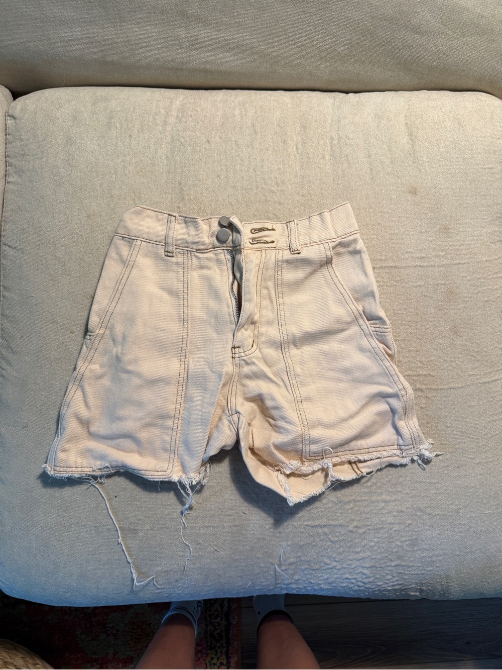 Women's High-Waist Cream Denim Shorts